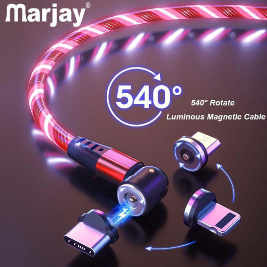 Rotating magnetic charging cable 3 In 1 Luminous LED Lighting