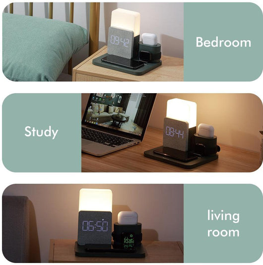 Designer 5-in-1 LED Light Bedside Lamp Qi Wireless Charger Dock Fast Charging Station