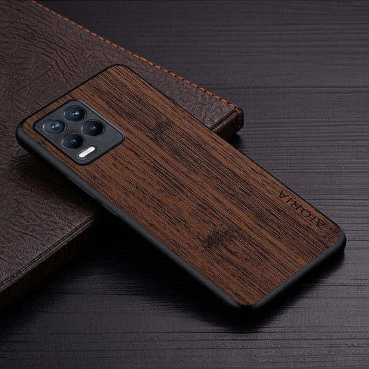 Leather wood pattern design case for Oppo Realme series