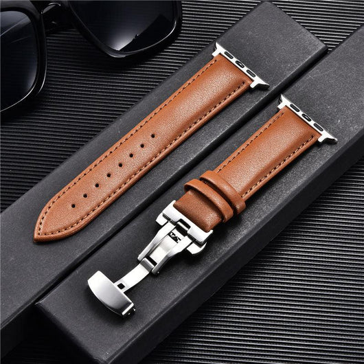 Genuine Leather Watch Straps for Apple Watch Butterfly Buckle