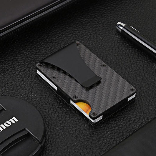 Carbon Fiber Credit Card Holder Wallet Aluminum Metal Anti RFID Blocking