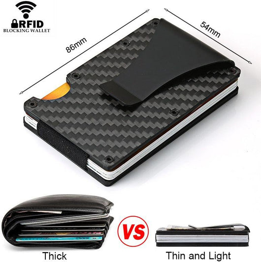 Carbon Fiber Credit Card Holder Wallet Aluminum Metal Anti RFID Blocking