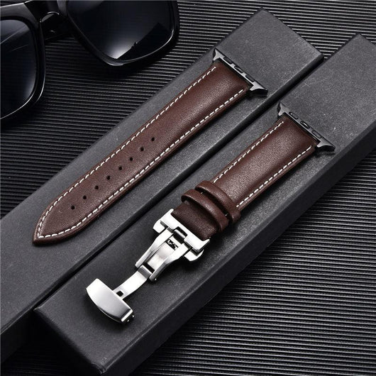 Genuine Leather Watch Straps for Apple Watch Butterfly Buckle