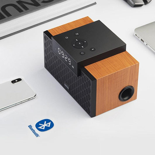 Bluetooth 5.0 Wooden Soundbar Portable wireless Speaker Alarm Clock