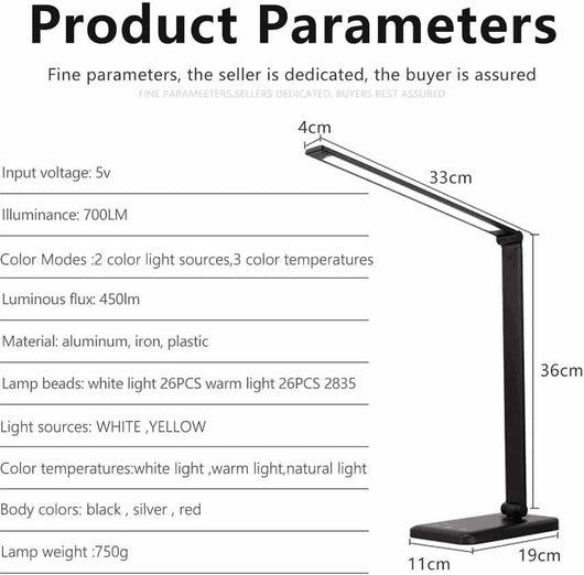 LED Desk Lamp Dimmable Touch USB Charging hub