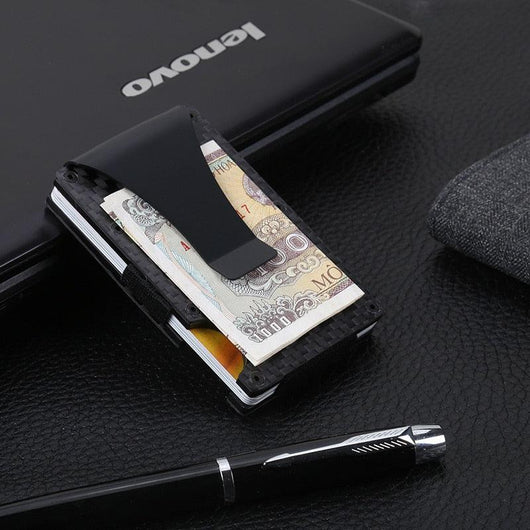 Carbon Fiber Credit Card Holder Wallet Aluminum Metal Anti RFID Blocking