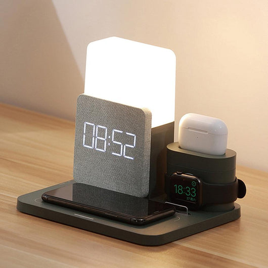 Designer 5-in-1 LED Light Bedside Lamp Qi Wireless Charger Dock Fast Charging Station