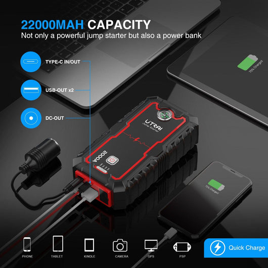 Car Jump Starter Power Bank 2000A Portable Battery Charger 12V Auto Emergency Starting Device for Cars Small Trucks