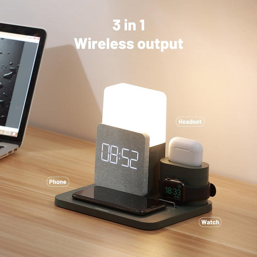 Designer 5-in-1 LED Light Bedside Lamp Qi Wireless Charger Dock Fast Charging Station