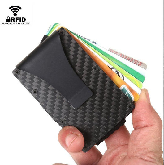 Carbon Fiber Credit Card Holder Wallet Aluminum Metal Anti RFID Blocking