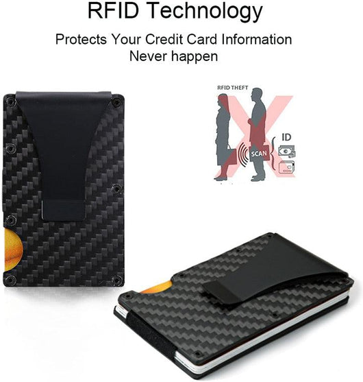 Carbon Fiber Credit Card Holder Wallet Aluminum Metal Anti RFID Blocking