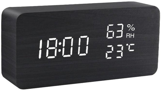 Wooden digital LED Alarm Clock with Voice Control