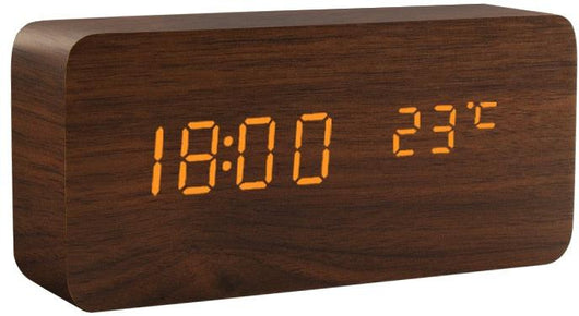 Wooden digital LED Alarm Clock with Voice Control