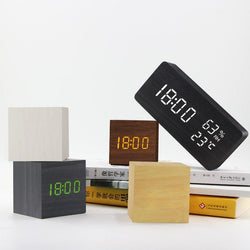 Wooden digital LED Alarm Clock with Voice Control