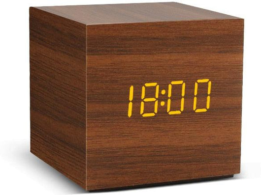 Wooden digital LED Alarm Clock with Voice Control