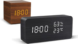 Wooden digital LED Alarm Clock with Voice Control